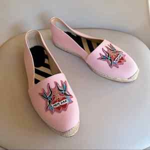 Christian Louboutin Toile Pink Espadrilla Mom Dad Flats Size 39